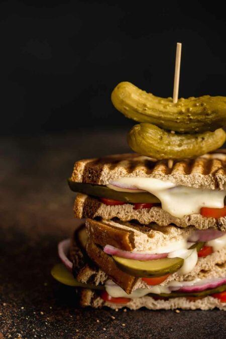 mini dill pickles on sandwich
